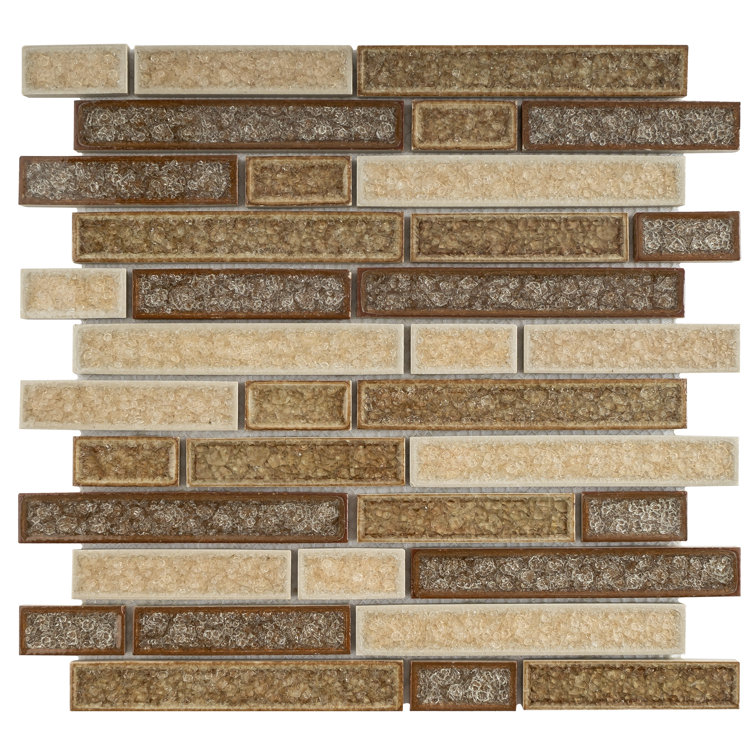 Brown and Beige Glass Linear Mosaic Wall Tile Sheet