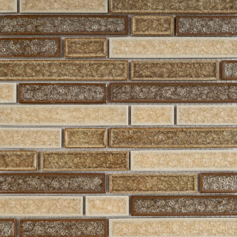 Brown and Beige Glass Linear Mosaic Wall Tile Sheet
