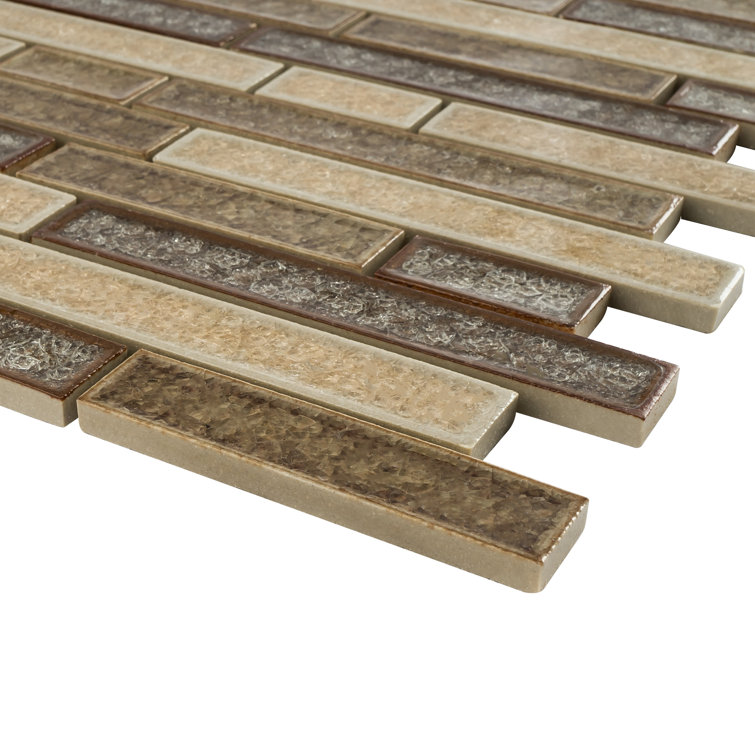 Brown and Beige Glass Linear Mosaic Wall Tile Sheet