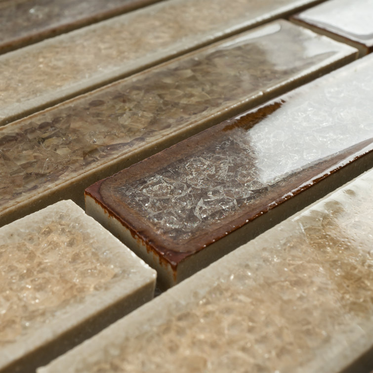Brown and Beige Glass Linear Mosaic Wall Tile Sheet