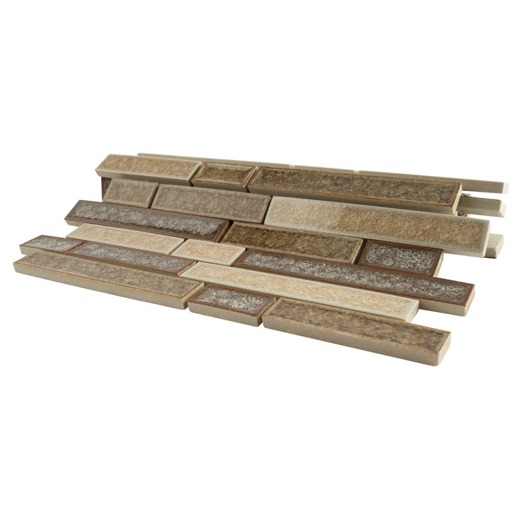 Brown and Beige Glass Linear Mosaic Wall Tile Sheet