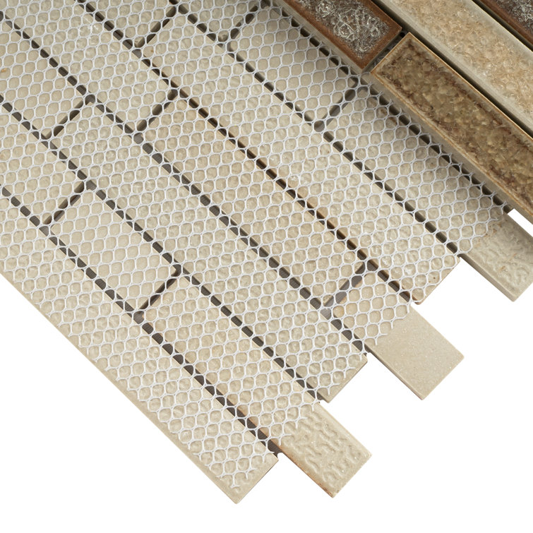 Brown and Beige Glass Linear Mosaic Wall Tile Sheet