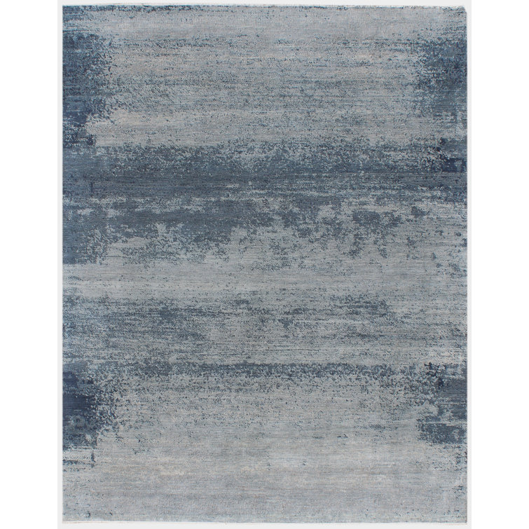 Dazzle Blue Hand-Knotted Wool and Silk 9' x 12' Area Rug