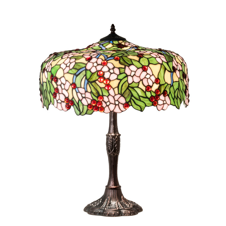 Tiffany Cherry Blossom 26" Stained Glass Table Lamp in Mahogany Bronze