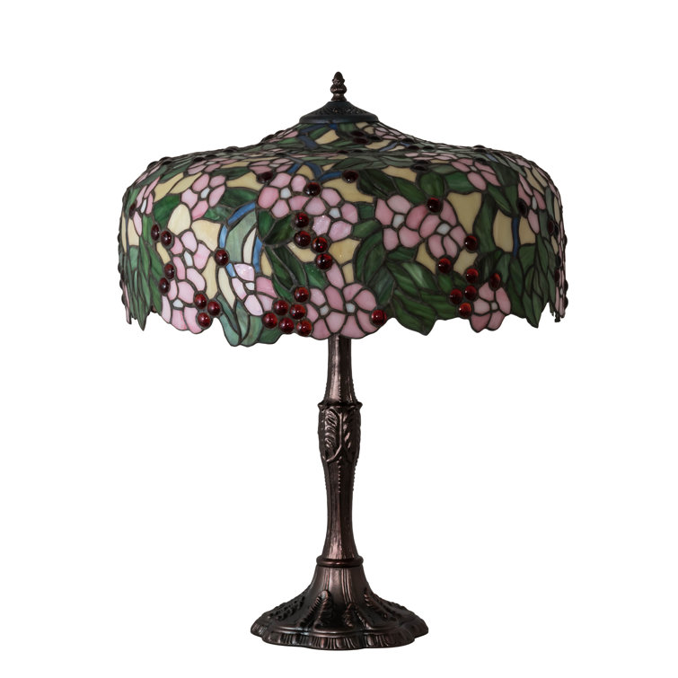 Tiffany Cherry Blossom 26" Stained Glass Table Lamp in Mahogany Bronze