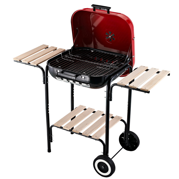Outsunny Red and Black Portable Charcoal Grill with Shelves