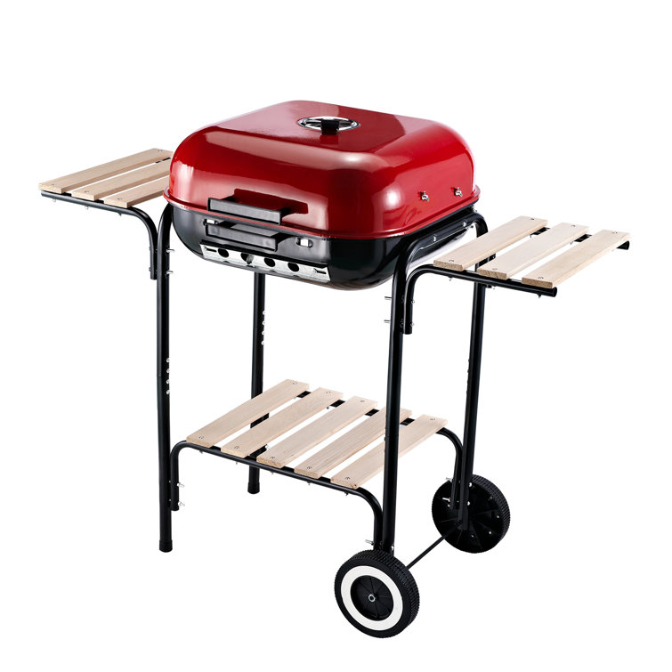 Outsunny Red and Black Portable Charcoal Grill with Shelves