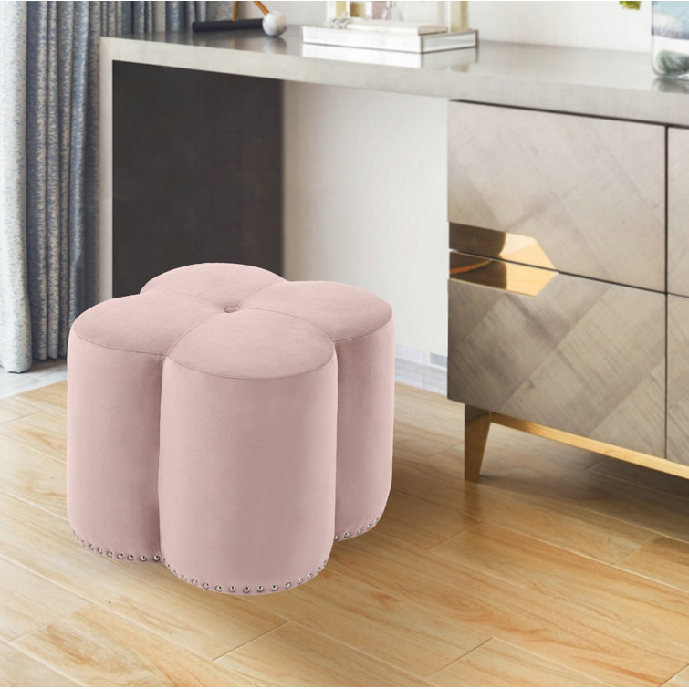 Pink Velvet Clover-Shaped Pouf Ottoman