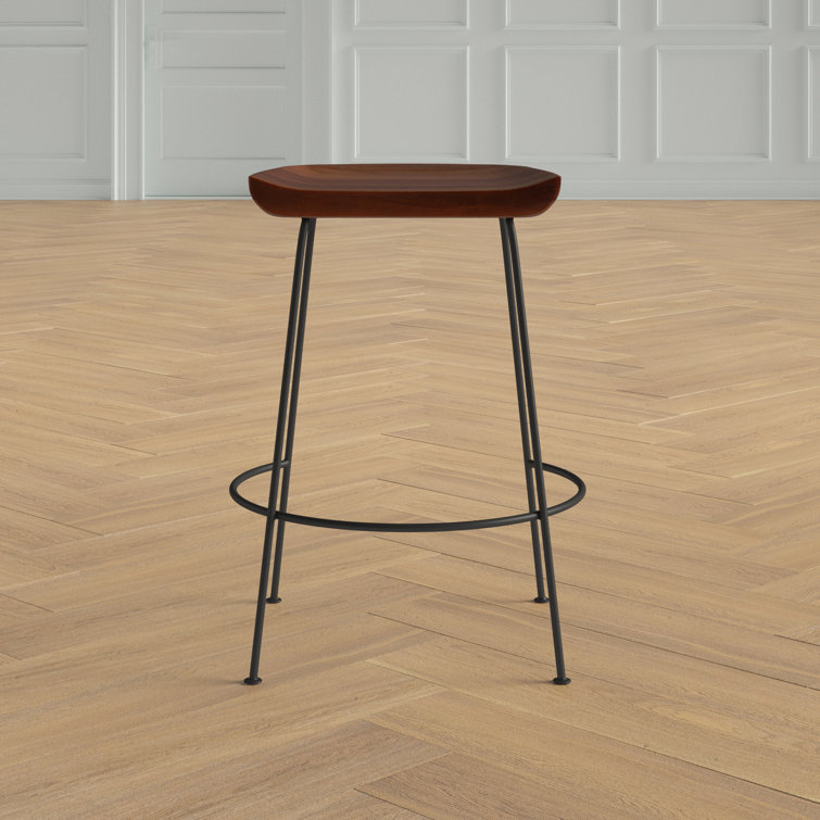 Chestnut Mango Wood and Black Iron Backless Counter Stools, Set of 2