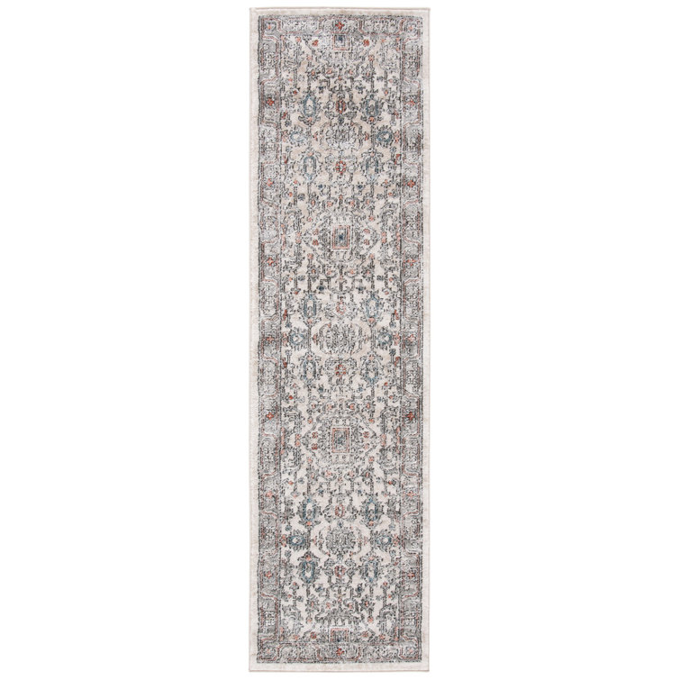 Grey and Ivory Medallion Hand-Knotted Runner Rug