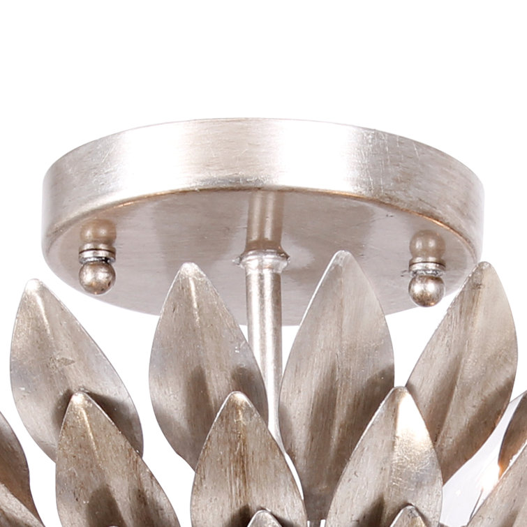 Antique Silver Floral 4-Light Metal Bowl Flush Mount