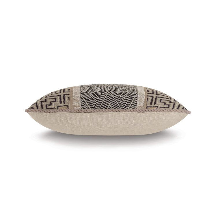 Naya Geometric Black and Beige Lumbar Pillow with Fringe