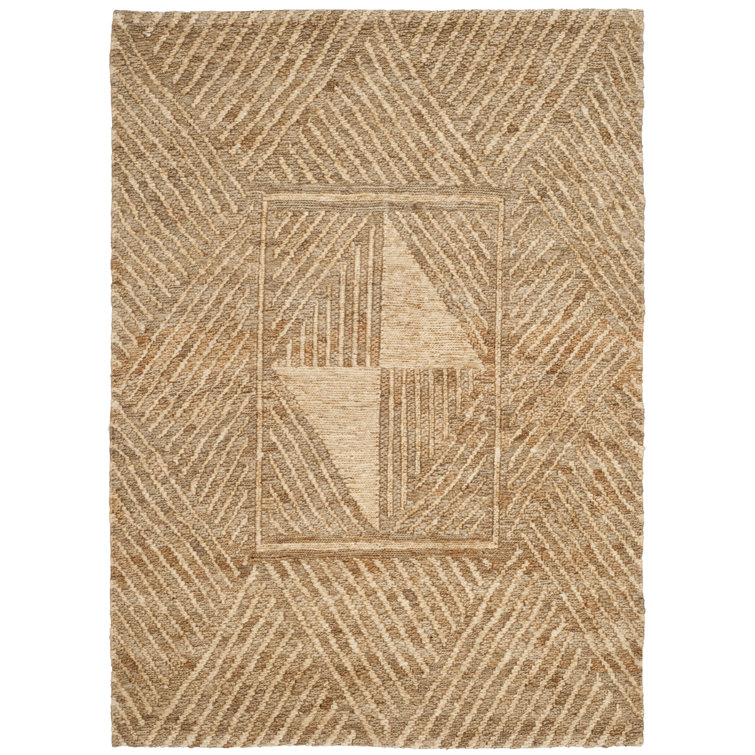 Hand-Knotted Ivory Geometric Jute Area Rug, 5' x 8'