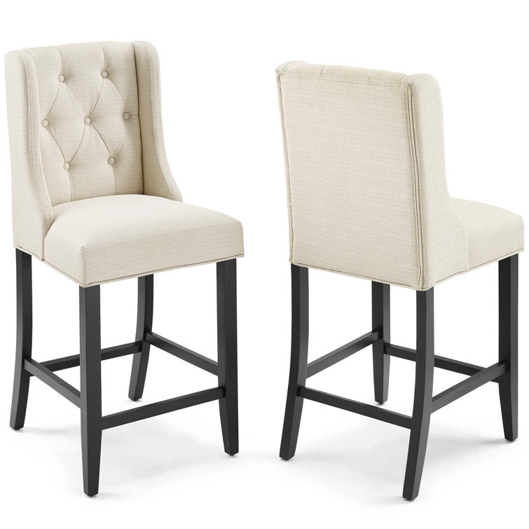 Beige Tufted Button Upholstered Counter Bar Stool Set of 2