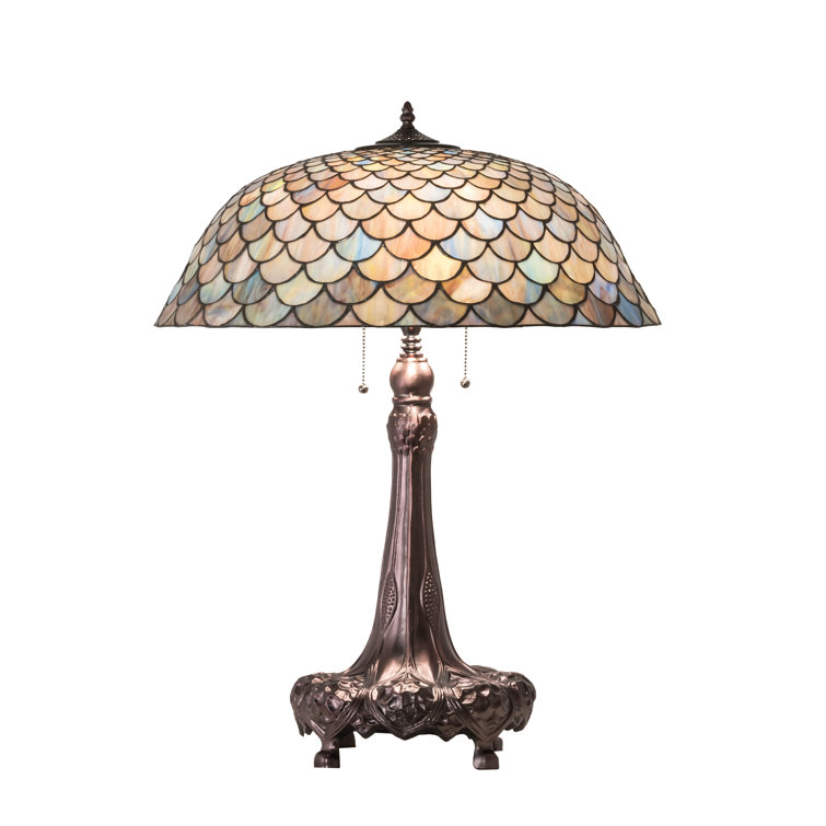 Mahogany Bronze Stained Glass 3-Light Table Lamp