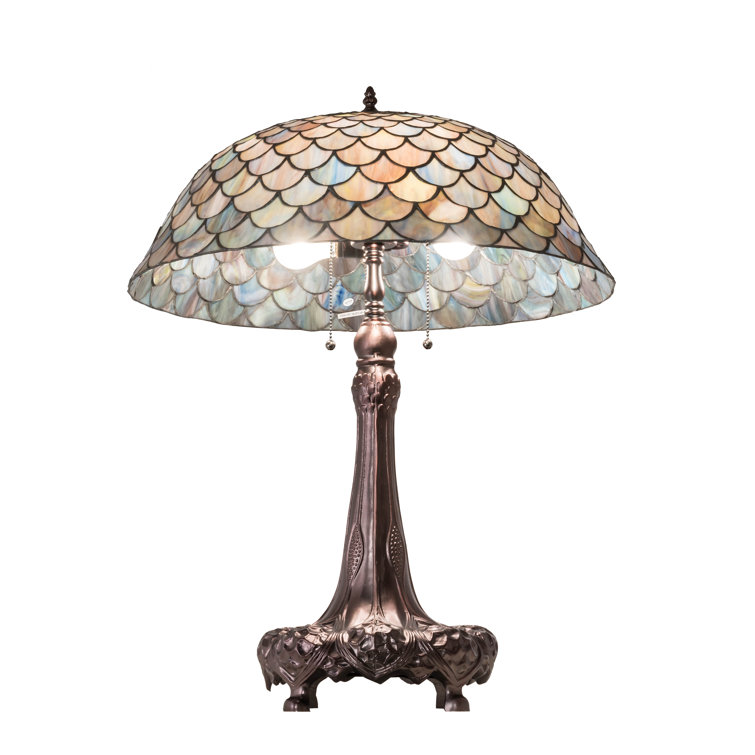 Mahogany Bronze Stained Glass 3-Light Table Lamp