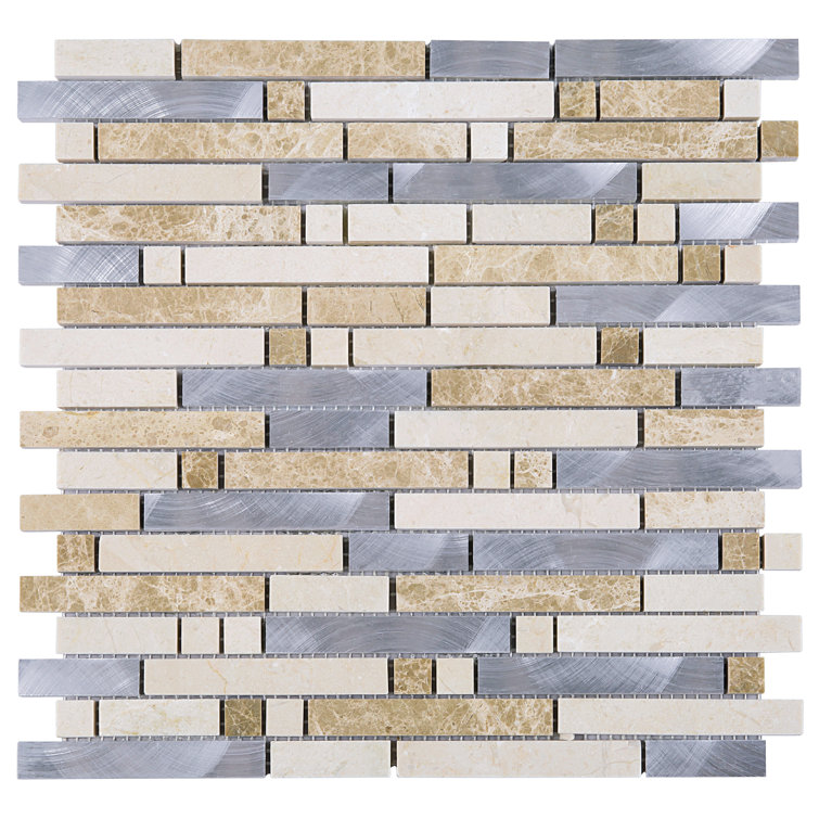 Beige and Silver Natural Stone Linear Mosaic Wall Tile