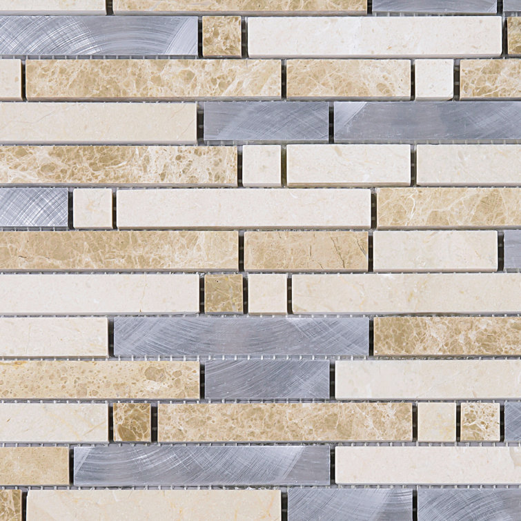 Beige and Silver Natural Stone Linear Mosaic Wall Tile