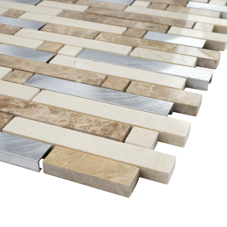 Beige and Silver Natural Stone Linear Mosaic Wall Tile