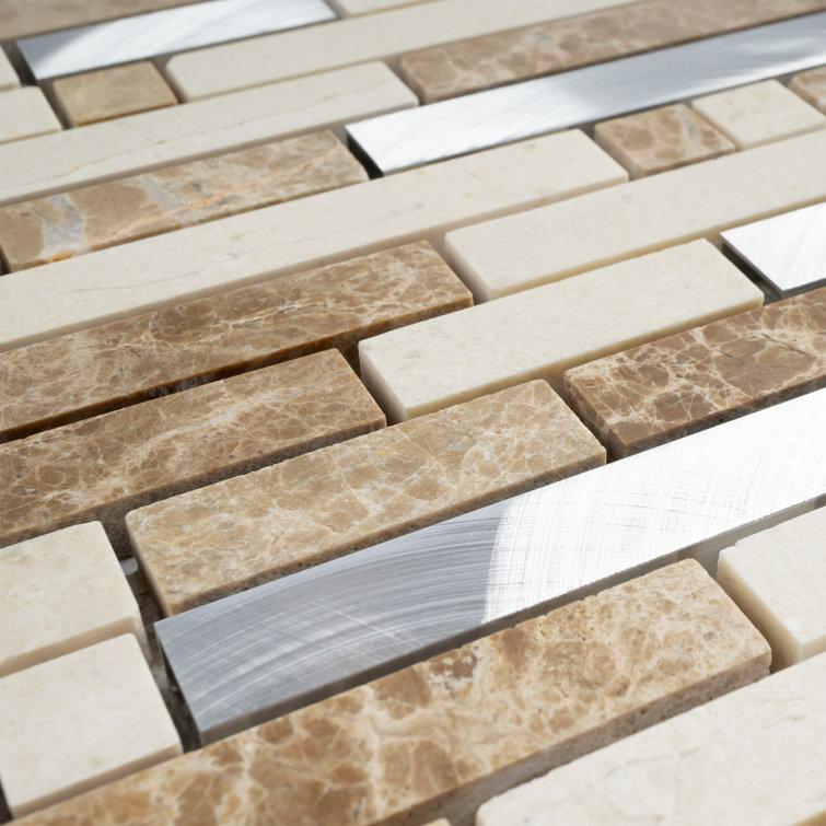 Beige and Silver Natural Stone Linear Mosaic Wall Tile