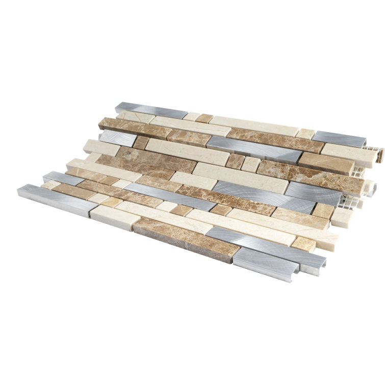 Beige and Silver Natural Stone Linear Mosaic Wall Tile