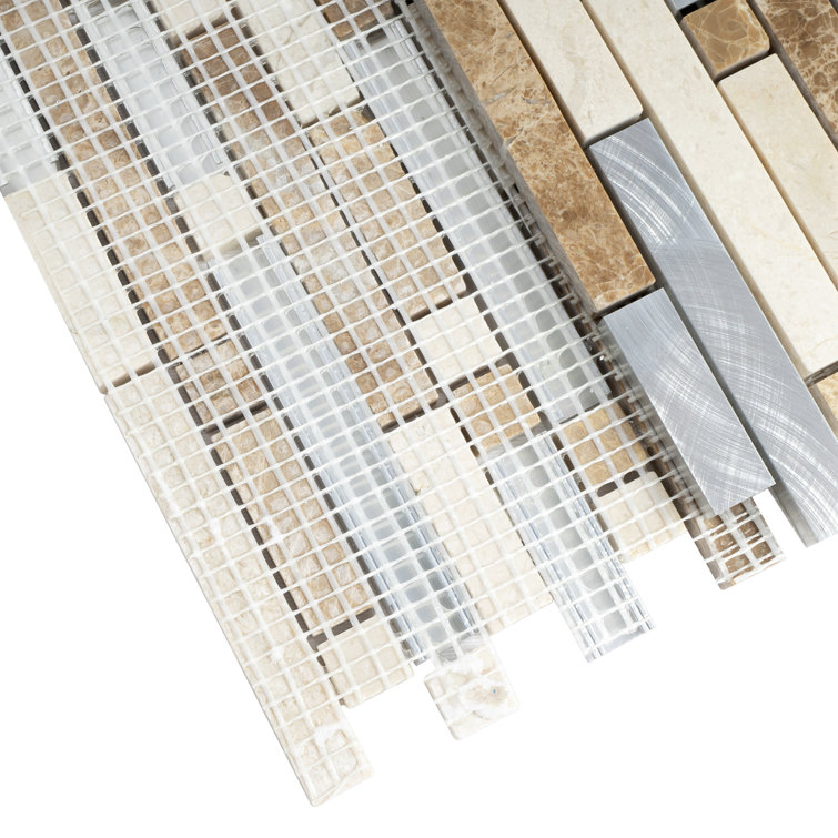 Beige and Silver Natural Stone Linear Mosaic Wall Tile