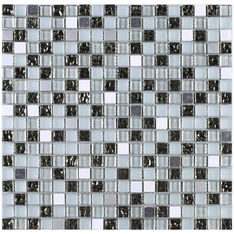 Gray and Black Glass Mosaic Wall Tile Sheet