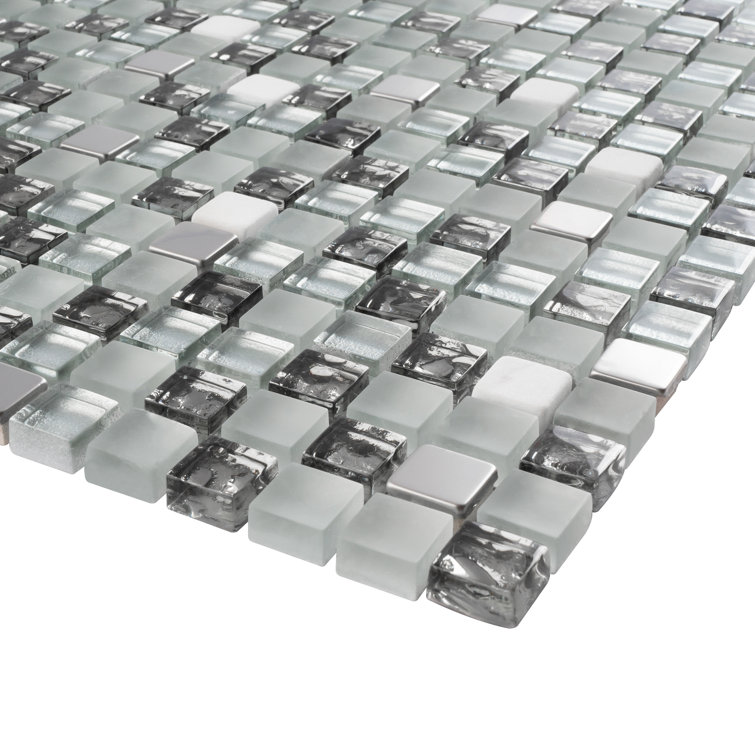 Gray and Black Glass Mosaic Wall Tile Sheet