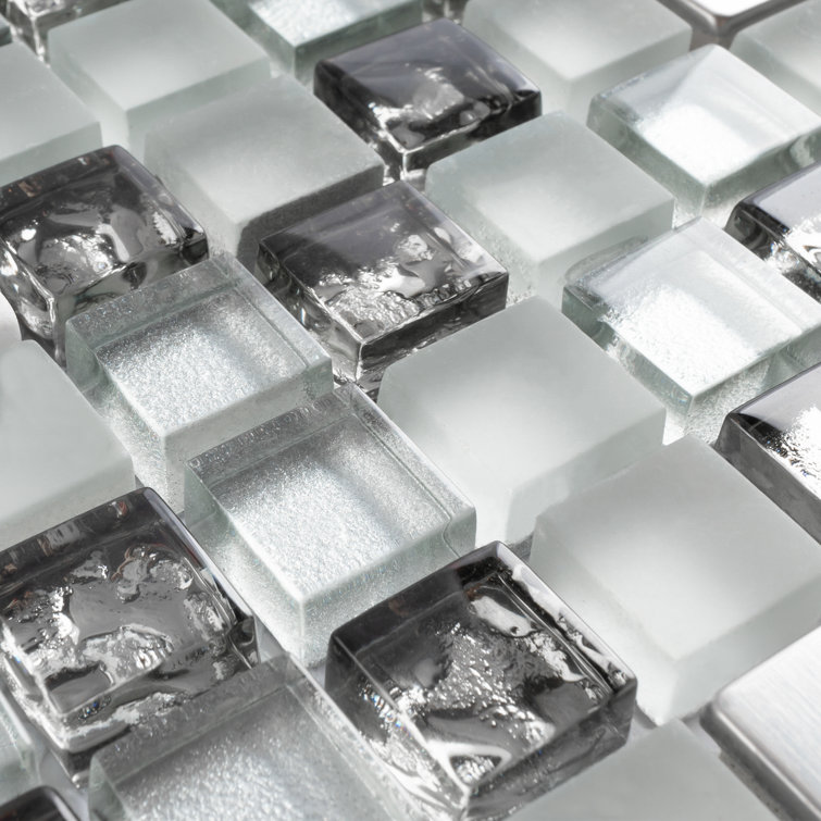 Gray and Black Glass Mosaic Wall Tile Sheet