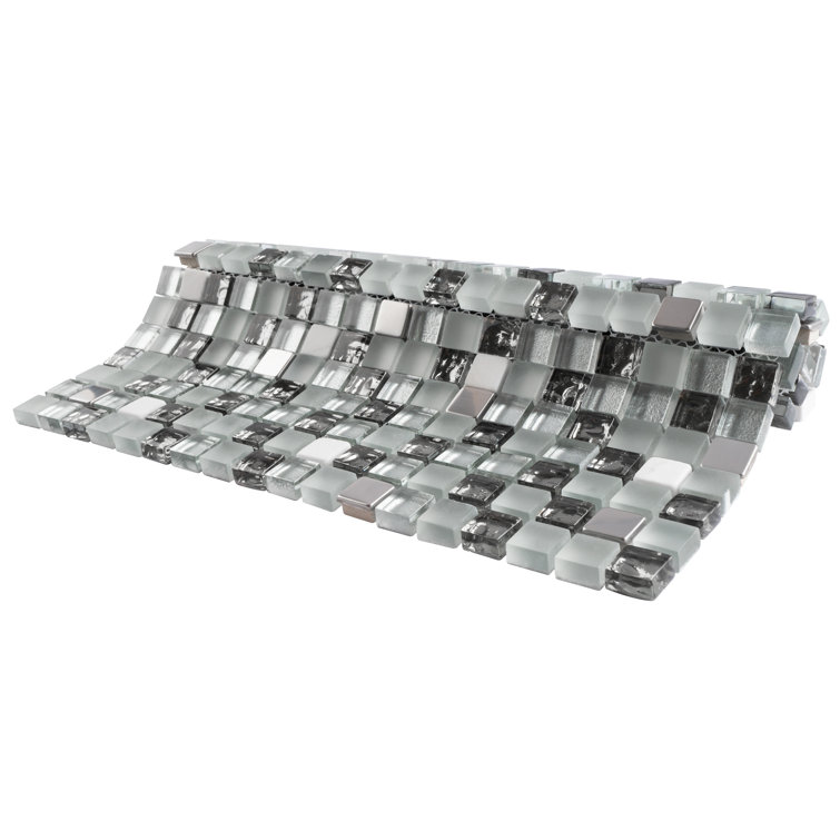 Gray and Black Glass Mosaic Wall Tile Sheet
