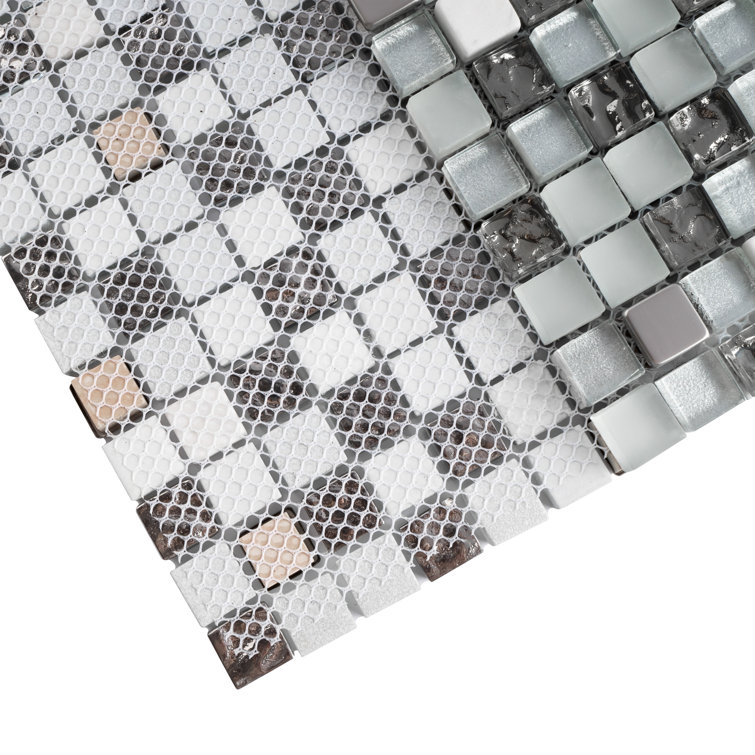 Gray and Black Glass Mosaic Wall Tile Sheet