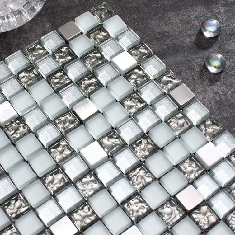 Gray and Black Glass Mosaic Wall Tile Sheet