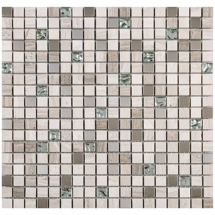 Mini Beige Marble and Glass Mosaic Wall Tile Sheet