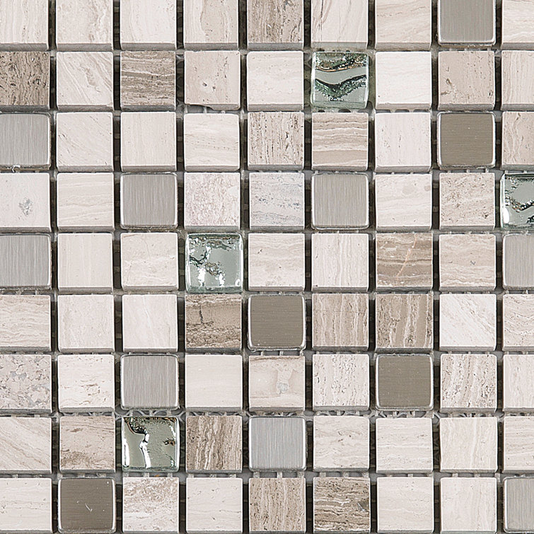 Mini Beige Marble and Glass Mosaic Wall Tile Sheet