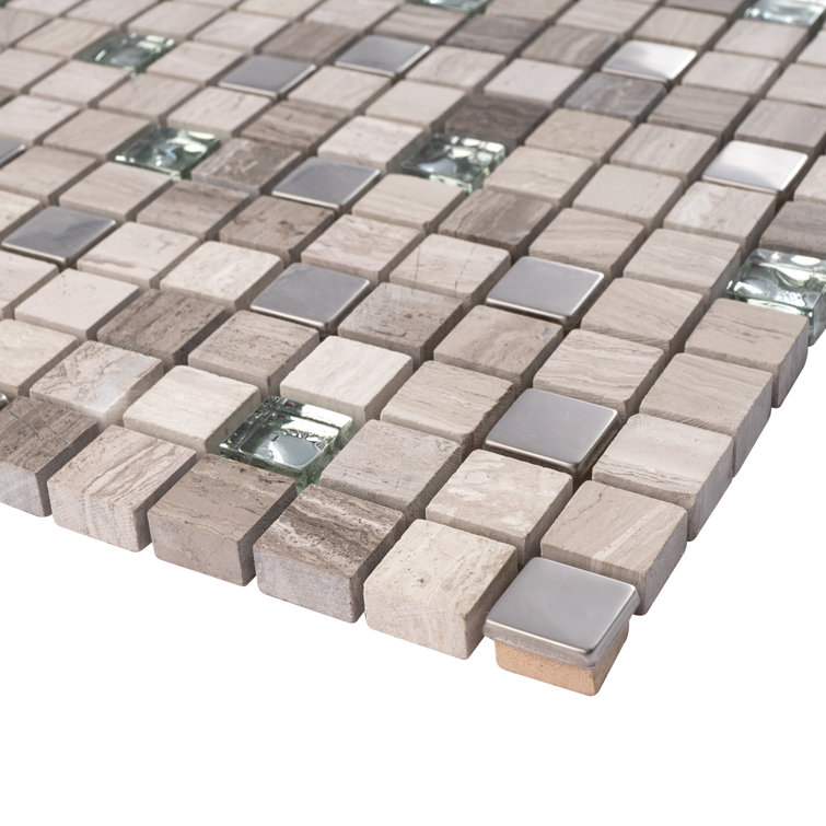 Mini Beige Marble and Glass Mosaic Wall Tile Sheet