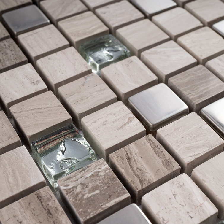 Mini Beige Marble and Glass Mosaic Wall Tile Sheet