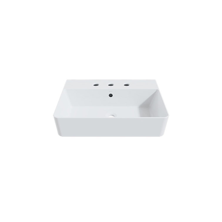 White Ceramic Rectangular Vessel Sink with Overflow