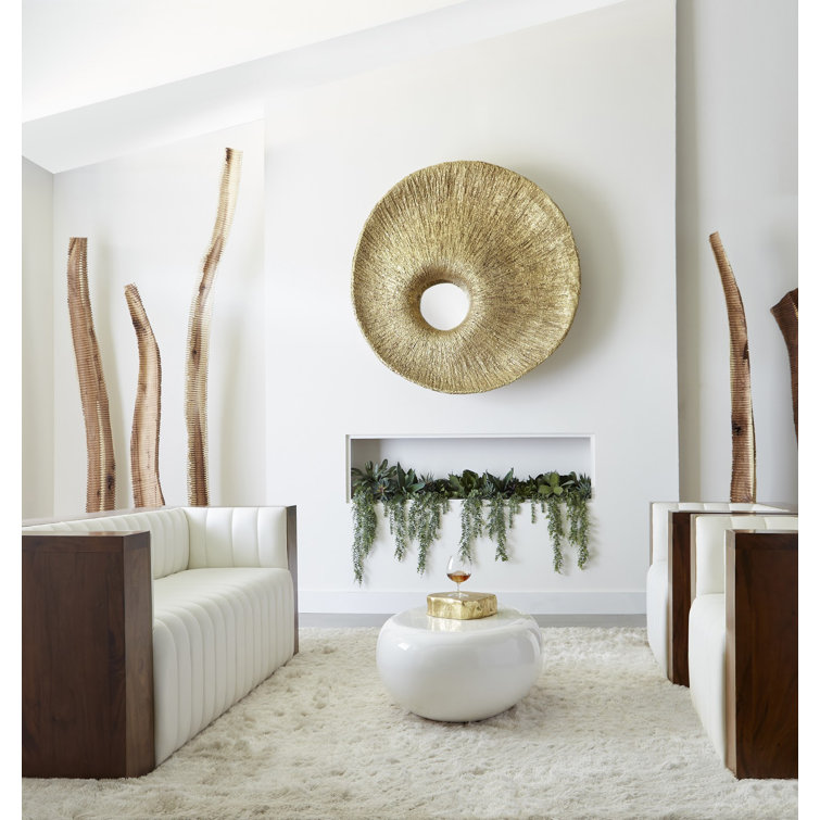 Dimensional Gold Leaf 58" Round Contemporary Accent Mirror