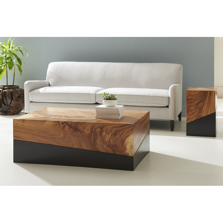 Modern Black and Brown Acacia Wood Square End Table
