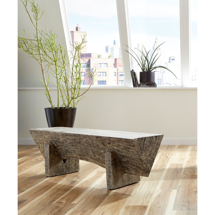 Contemporary Gray Stone Chamcha Wood 60'' Upholstered Bench