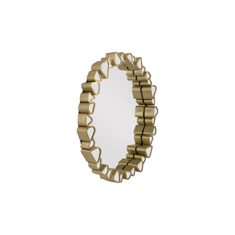 43" Contemporary Pebble Gold Round Wood Accent Mirror
