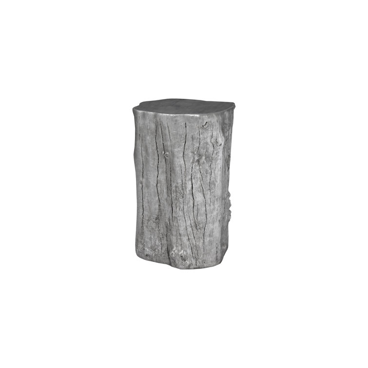 Modern Silver Leaf Resin 24" Nature-Inspired Accent Stool