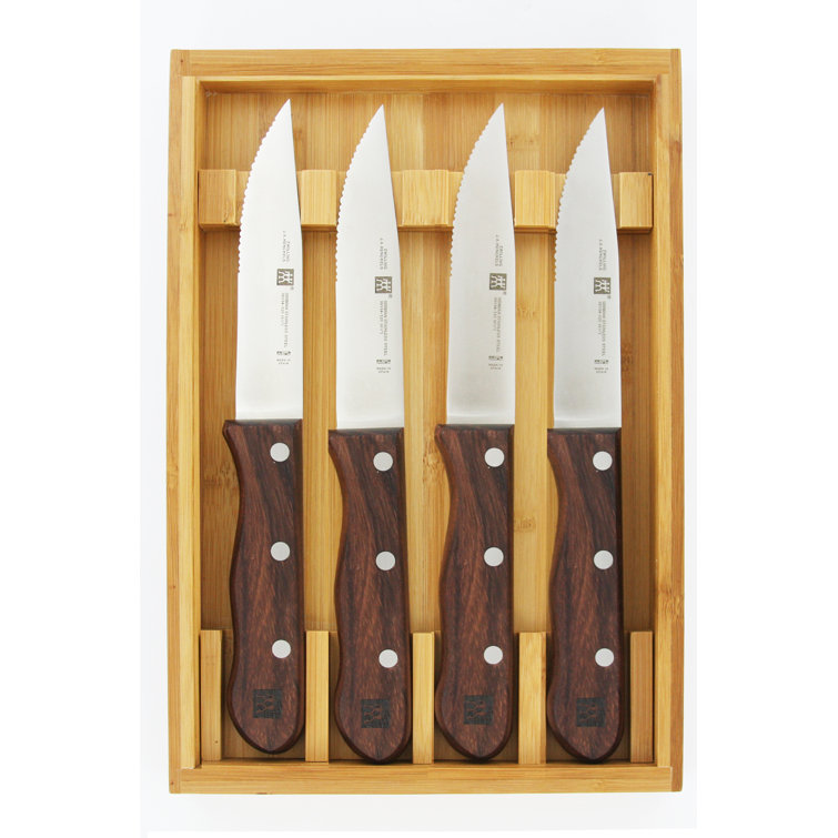 Dark Wood Handle Stainless Steel 4-Piece Steak Knife Set