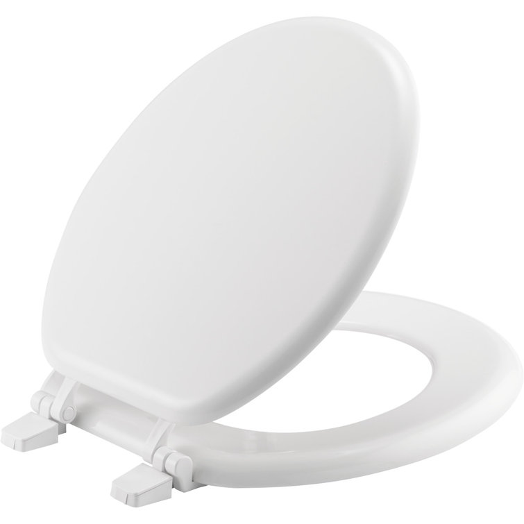 White Round Enameled Wood Toilet Seat with Top-Tite Hinge