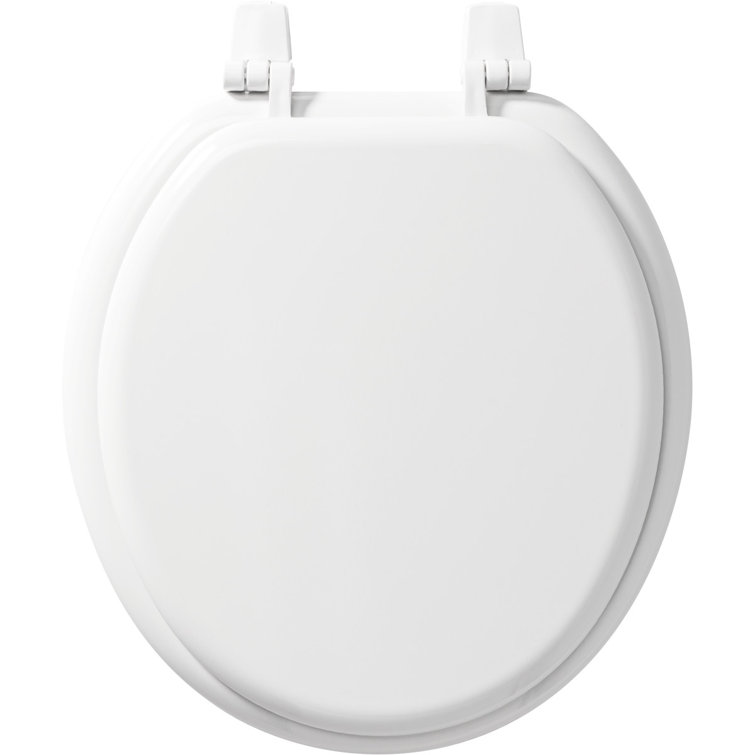 White Round Enameled Wood Toilet Seat with Top-Tite Hinge