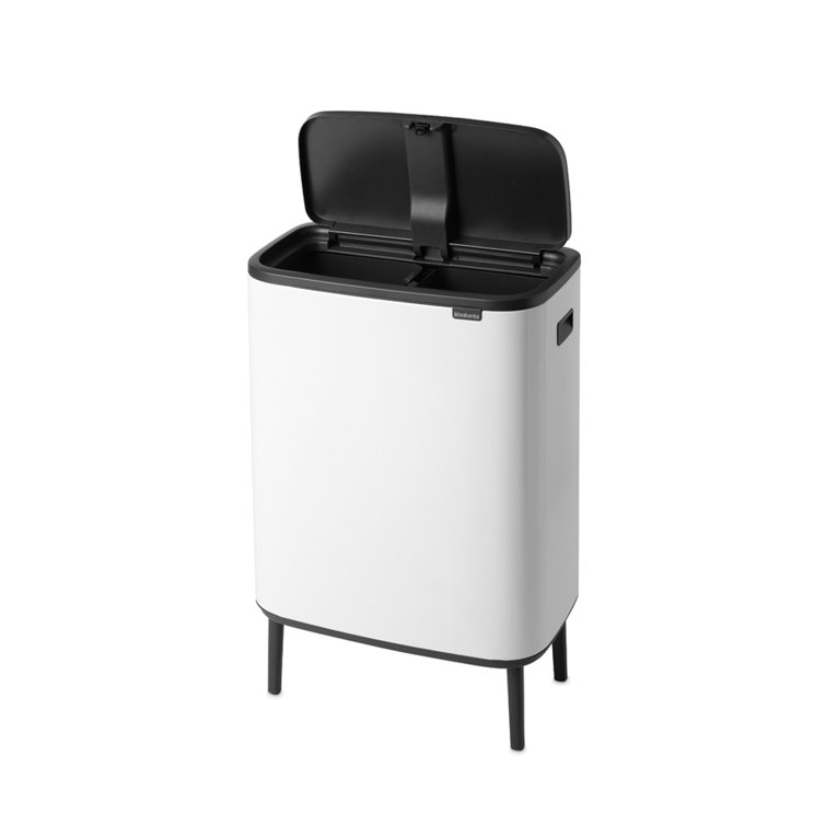 White Plastic Dual Compartment Kitchen Trash Can with Touch Top
