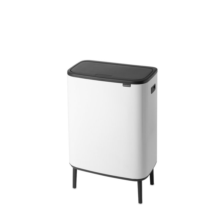 White Plastic Dual Compartment Kitchen Trash Can with Touch Top