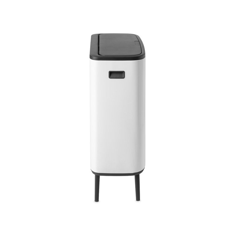 White Plastic Dual Compartment Kitchen Trash Can with Touch Top