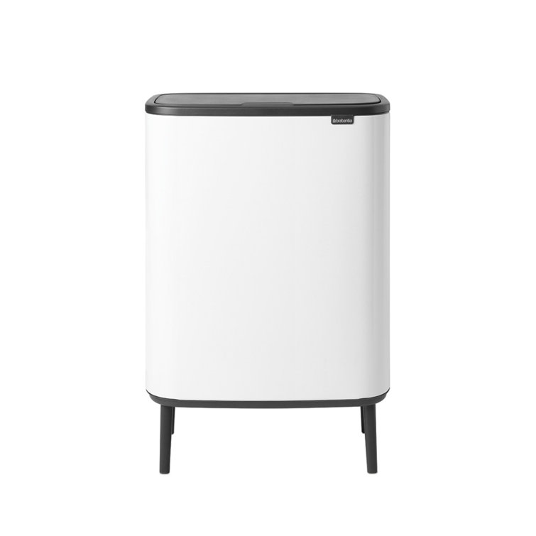 White Plastic Dual Compartment Kitchen Trash Can with Touch Top