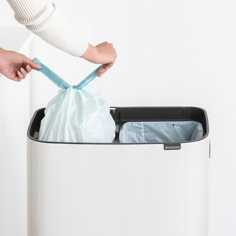 White Plastic Dual Compartment Kitchen Trash Can with Touch Top